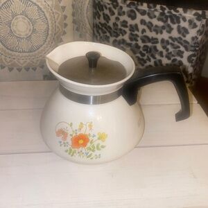 Floral White Teapot with Black Handle